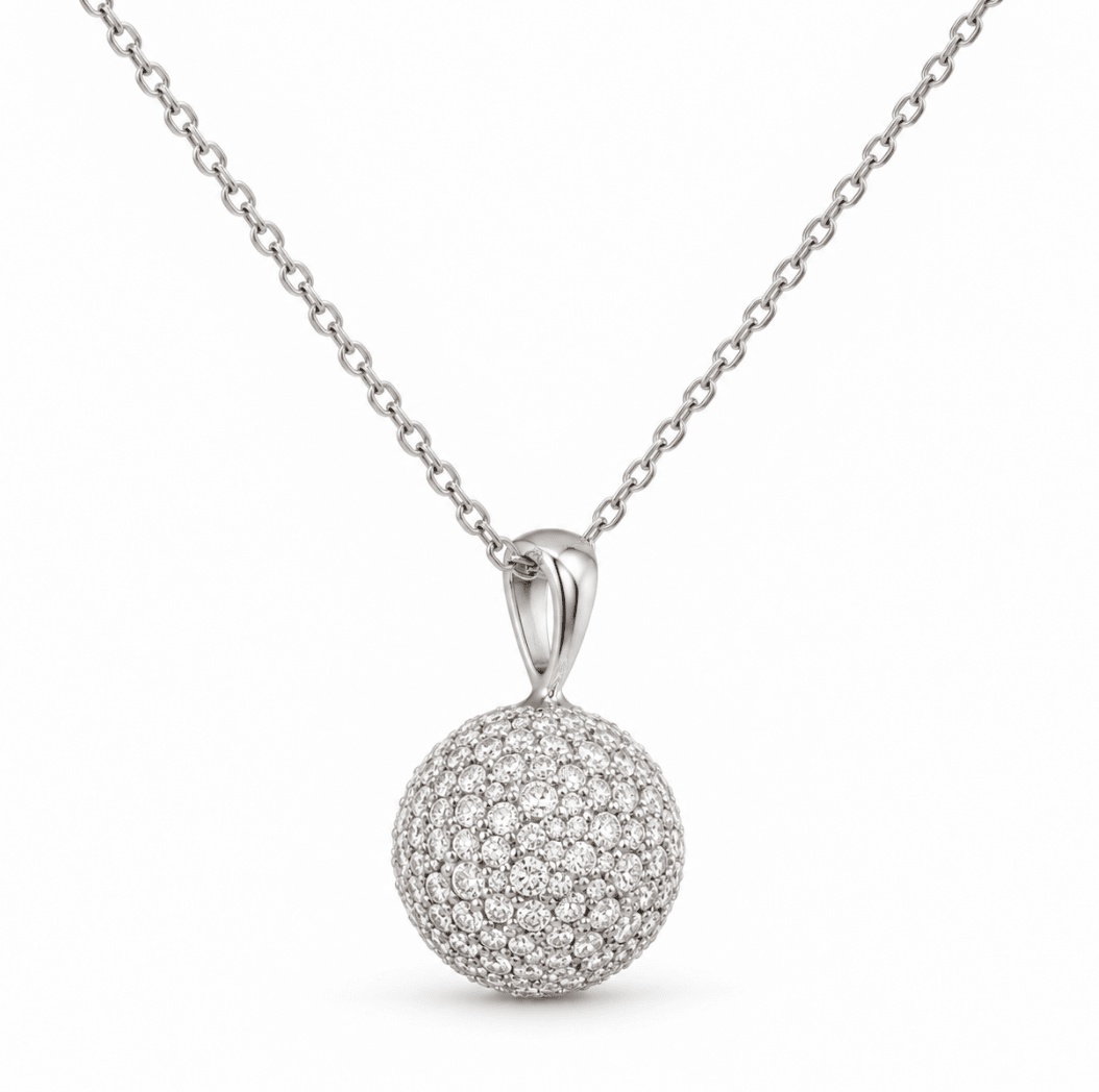Diamond Pave Set Ball Pendant White Gold (160-33892)