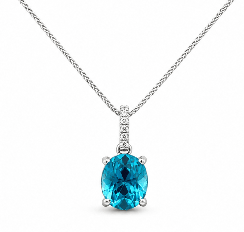 Drop Pendant with Blue Zircon in White Gold (230-01143)