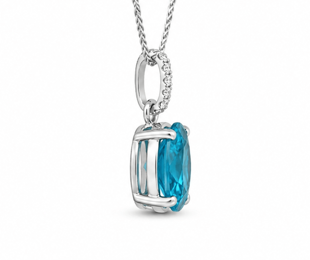 Drop Pendant with Blue Zircon in White Gold (230-01143)