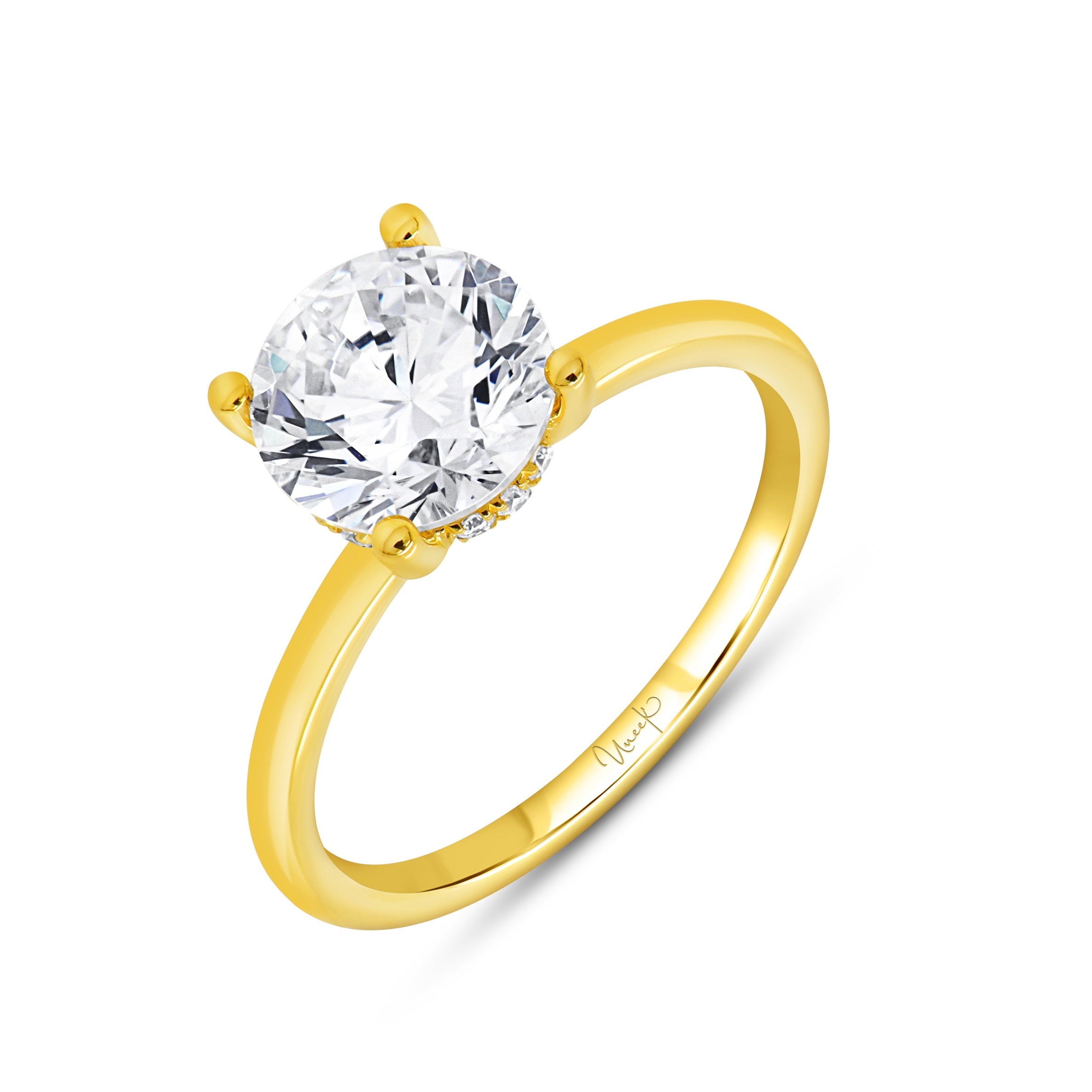 Solitaire Engagement Ring with a Hidden Halo in 18K Yellow Gold (100-33153)