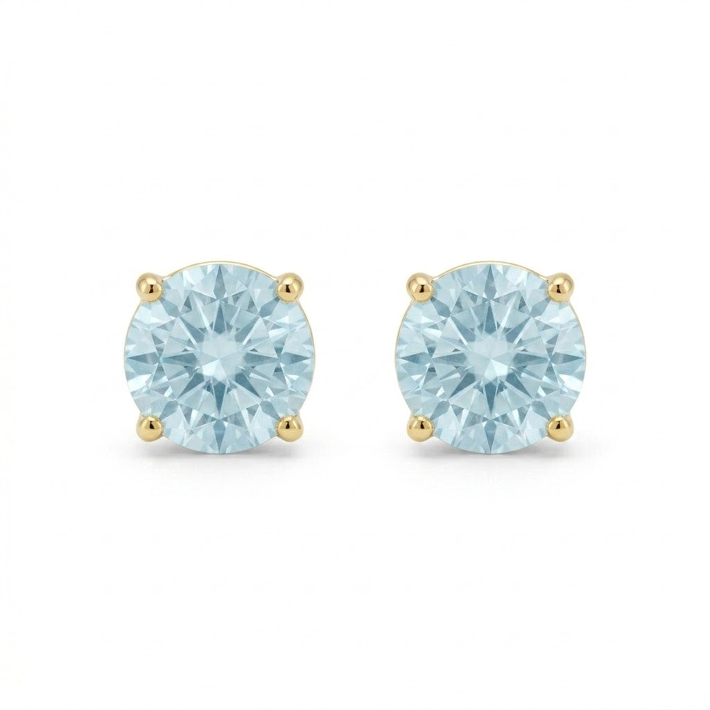Round Aquamarine Stud Earrings in Yellow Gold (210-01580) - Vardy's Jewelers - Cupertino CA