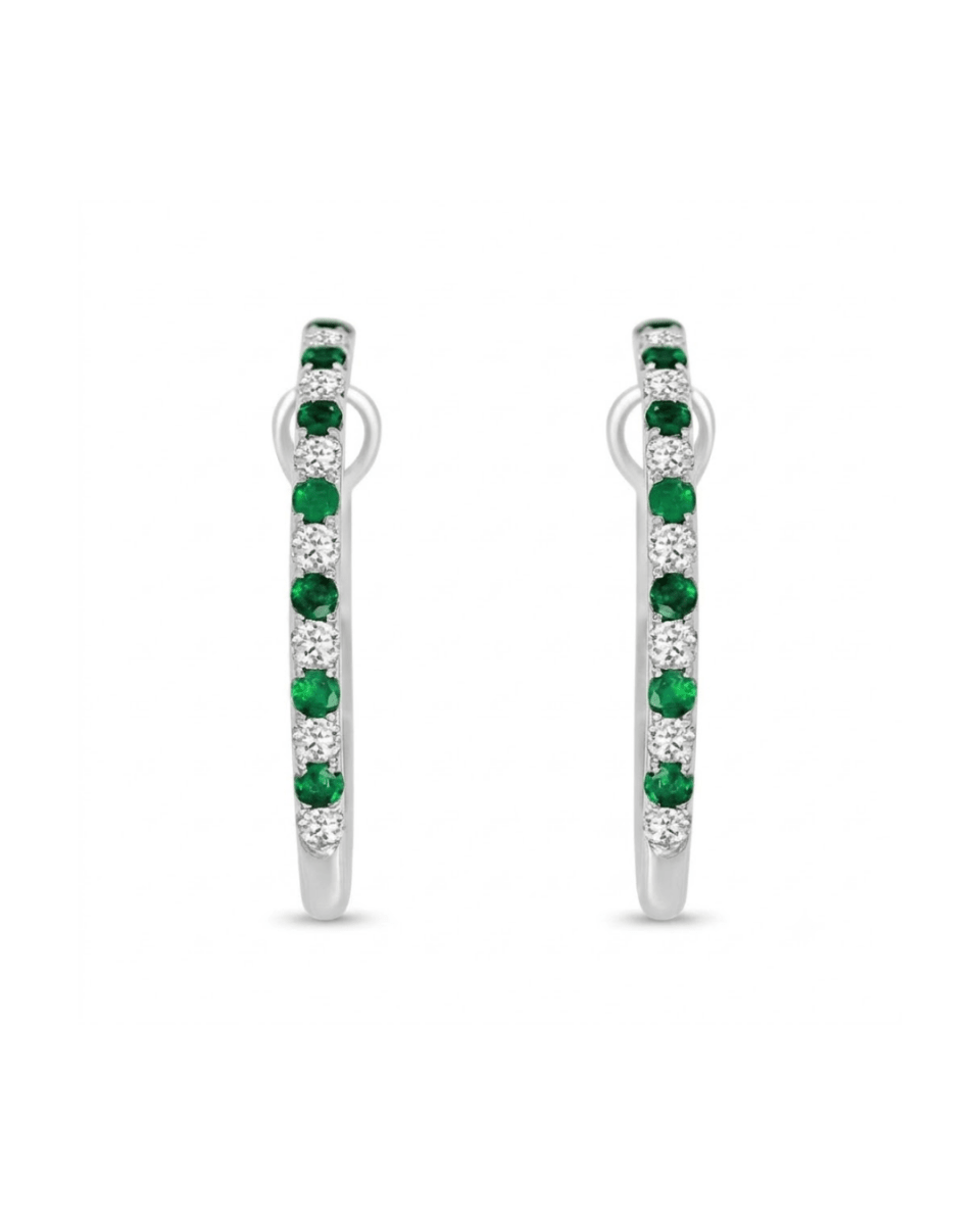 Emerald & Diamond Hoops in White Gold (210-33198)