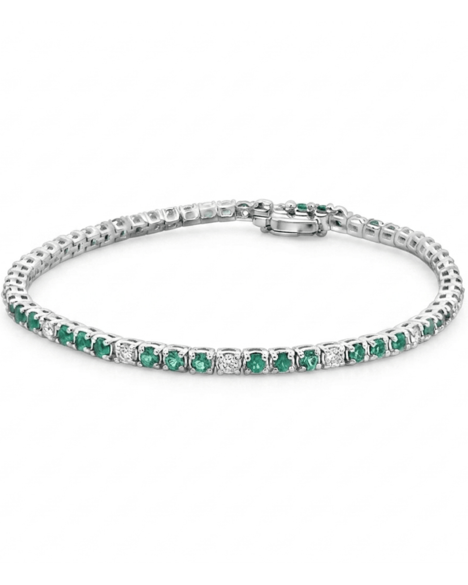 Emerald & Diamond Tennis Bracelet in White Gold (240-00194)