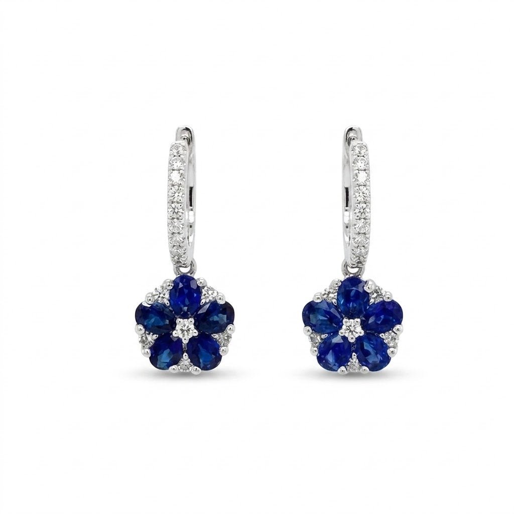 Flower Drop Earrings With Pear Sapphires And Diamonds