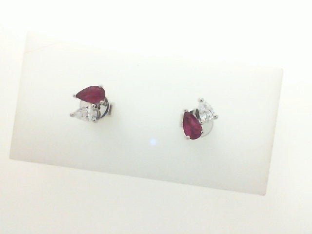 Frederick Sage Ruby and Diamond Prong Set Earrings in 18K White Gold (0.64ct)