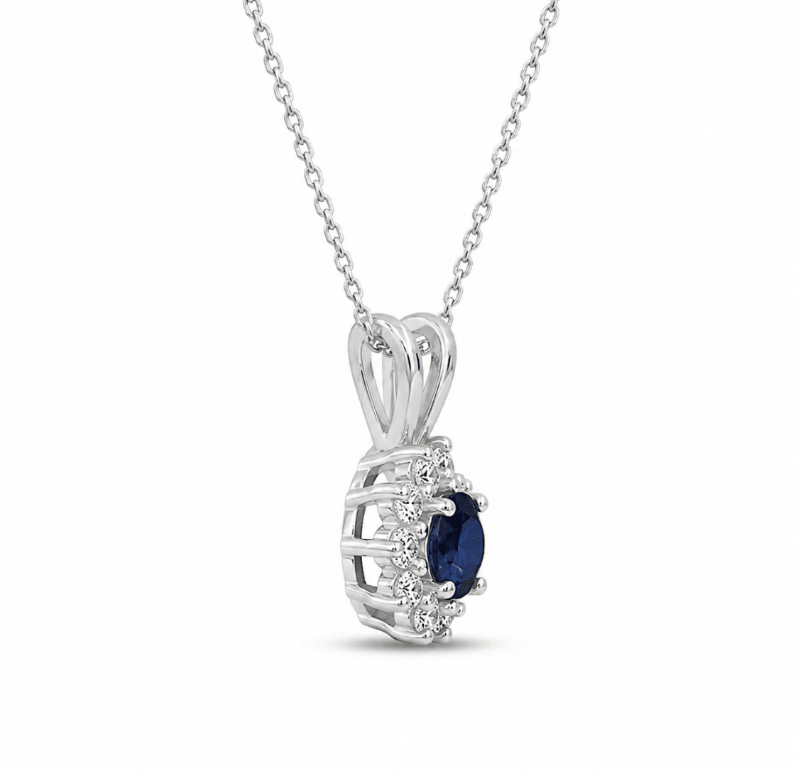 Halo Sapphire Pendant in White Gold (230-33339)