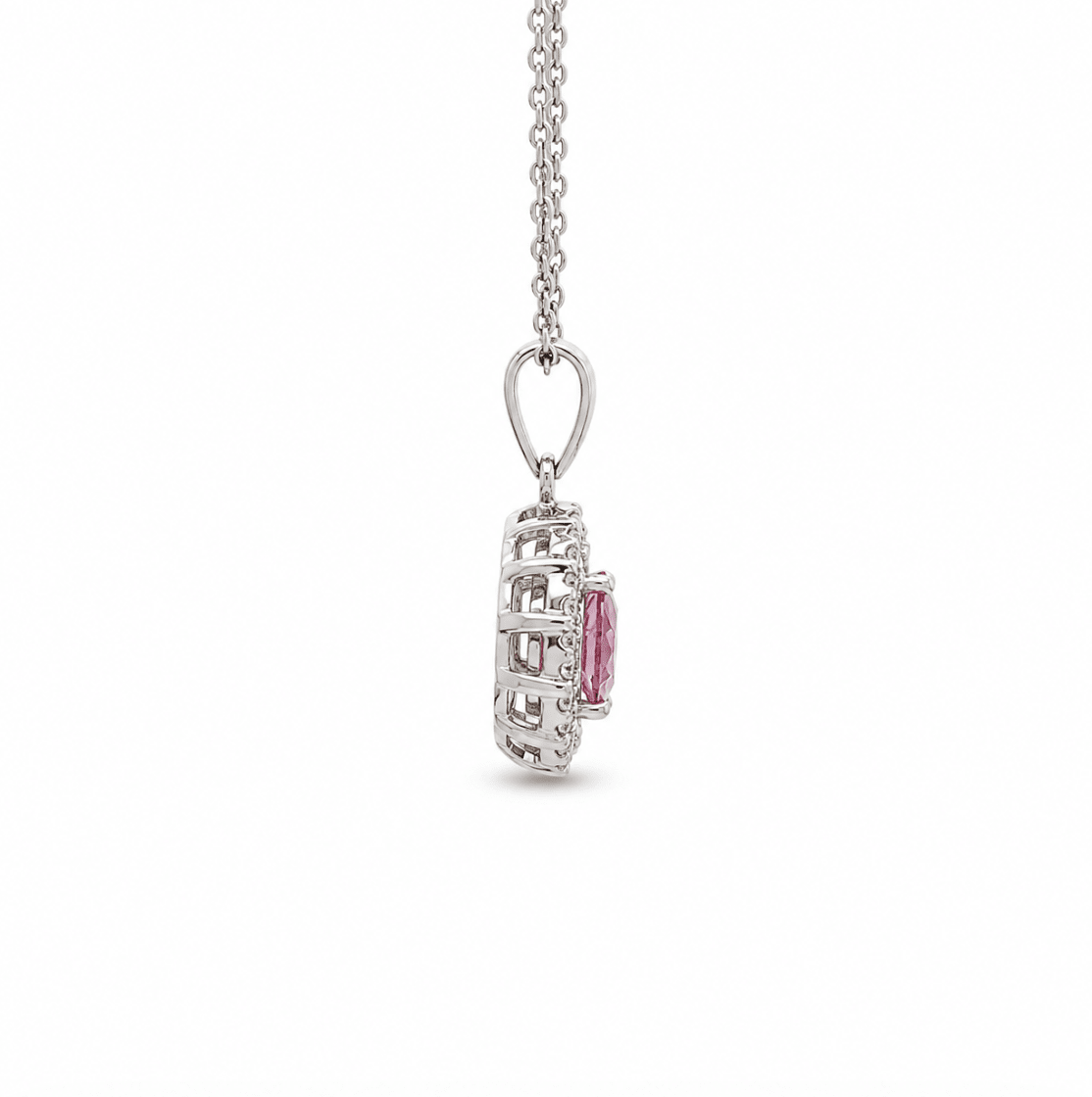 Halo Setting Pendant Pink Spinel and Diamonds in white gold (230-01300)