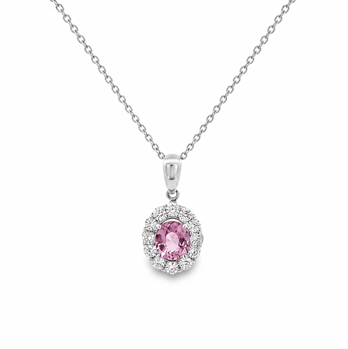 Halo Setting Pendant Pink Spinel and Diamonds in white gold (230-01300)