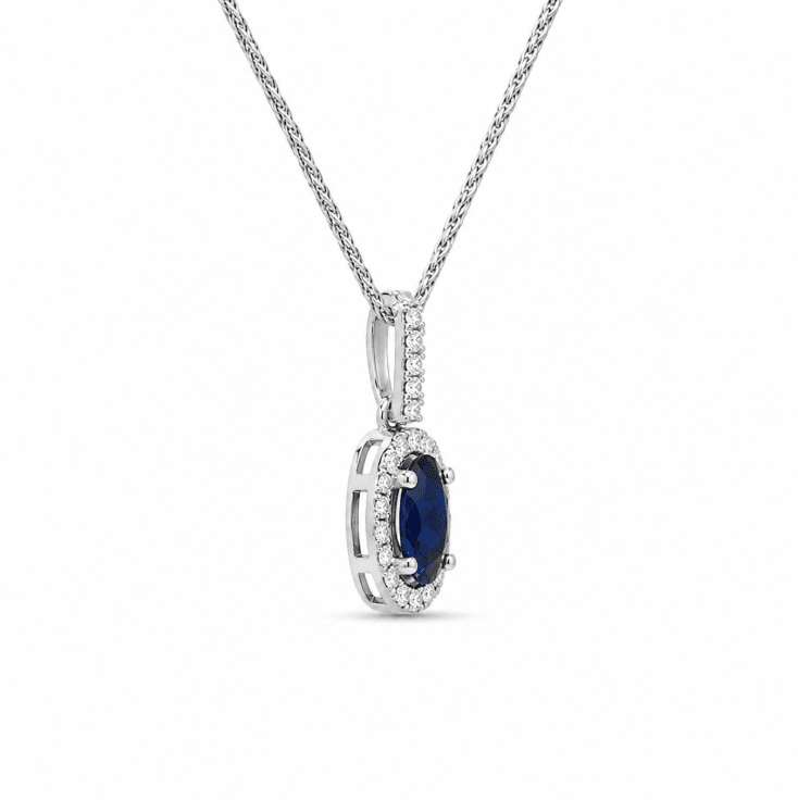 Halo Setting Sapphire Pendant in White Gold (230-01520)