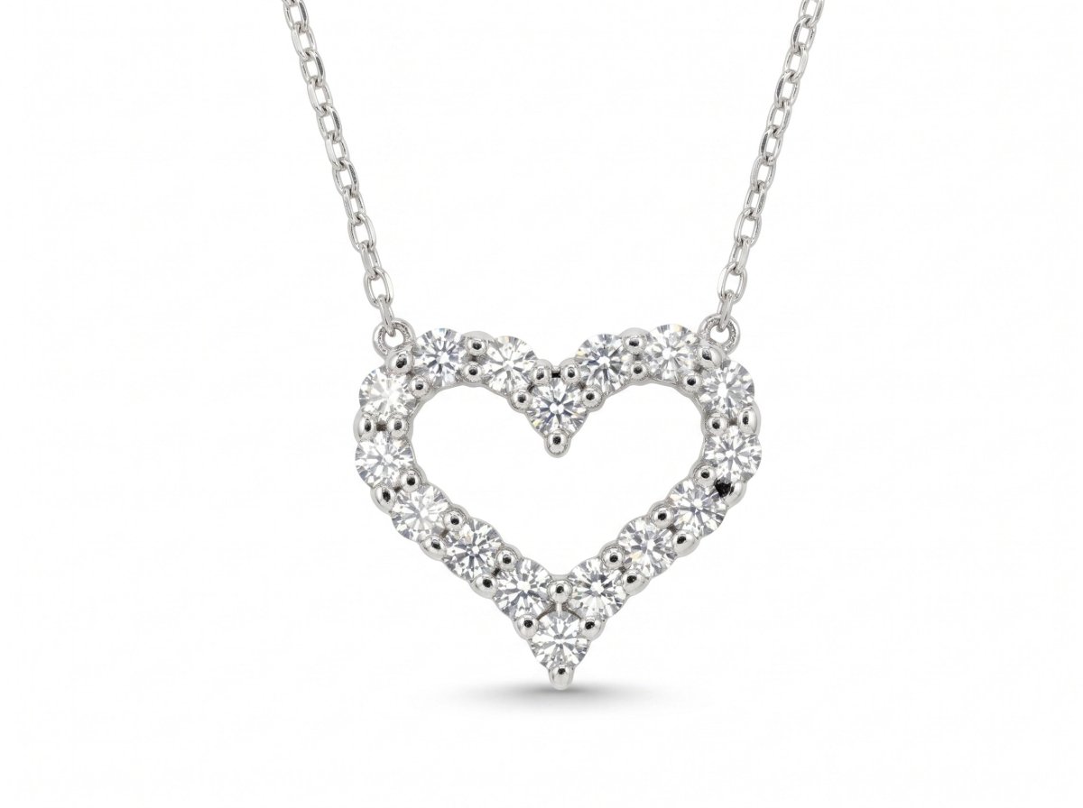 Heart Shaped Pendant with Round Diamonds in White Gold