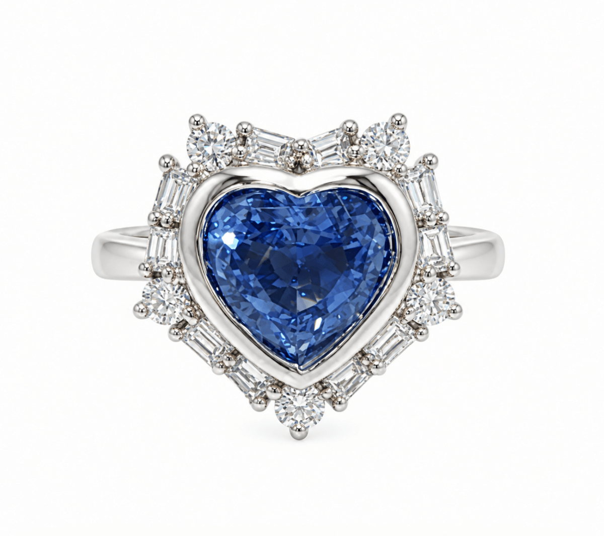 Heart Shaped Sri Lanka Blue Sapphire Diamond Ring Platinum (270-33416)