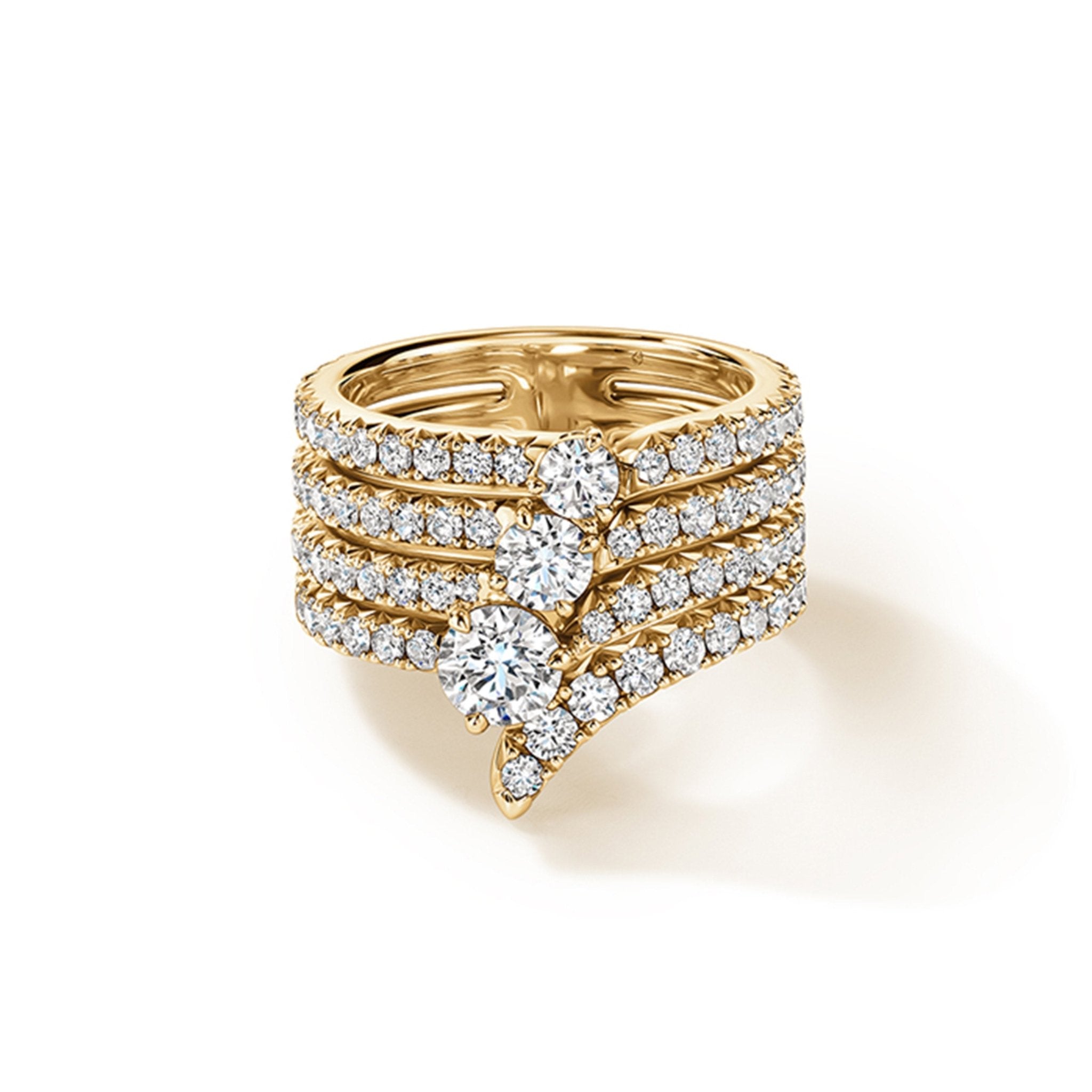 Hearts On Fire French Cut Pave Geometric Fashion Ring with 2ct Hearts On Fire Diamond in 18K Yellow Gold