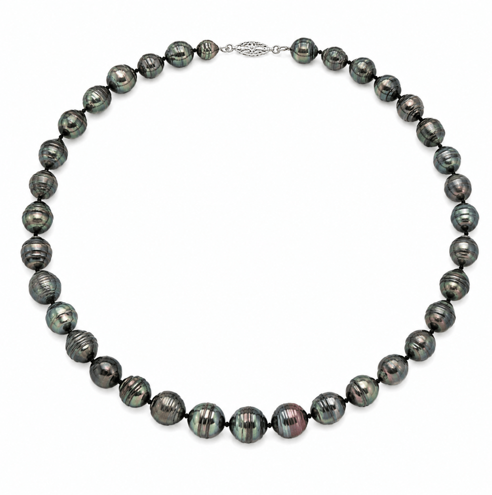 Lady's White Polished Tahitian Peacock Pearl Necklace in White Gold (325-00395)