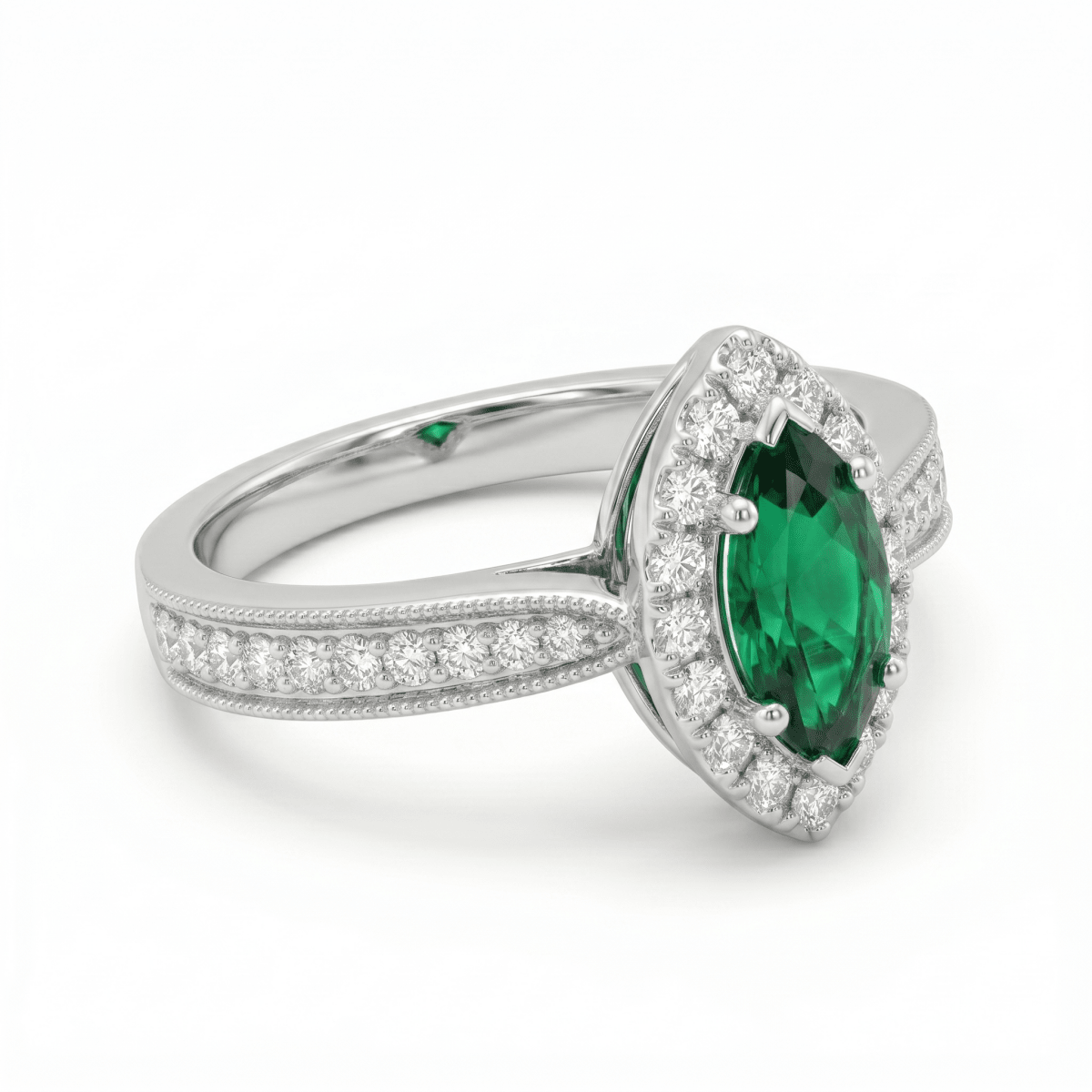 Marquise - Cut Emerald Halo Setting Fashion Ring (200 - 01234)