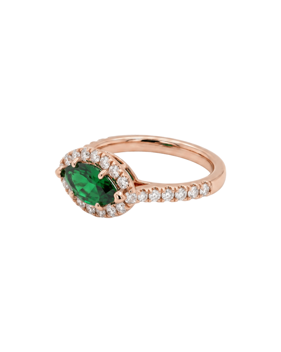Marquise - Cut Green Tsavorite Garnet & Diamond Fashion Ring in Rose Gold (200 - 01117 )