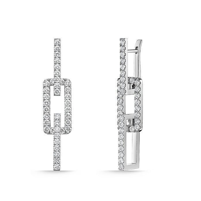 Memoire Rectangagle Drop Earrings in 18K White Gold (1.99ct)