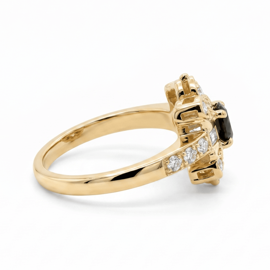 Oval Alexandrite and Round Diamond Geometric Fashion Ring in 14K Yellow Gold 200 - 01379