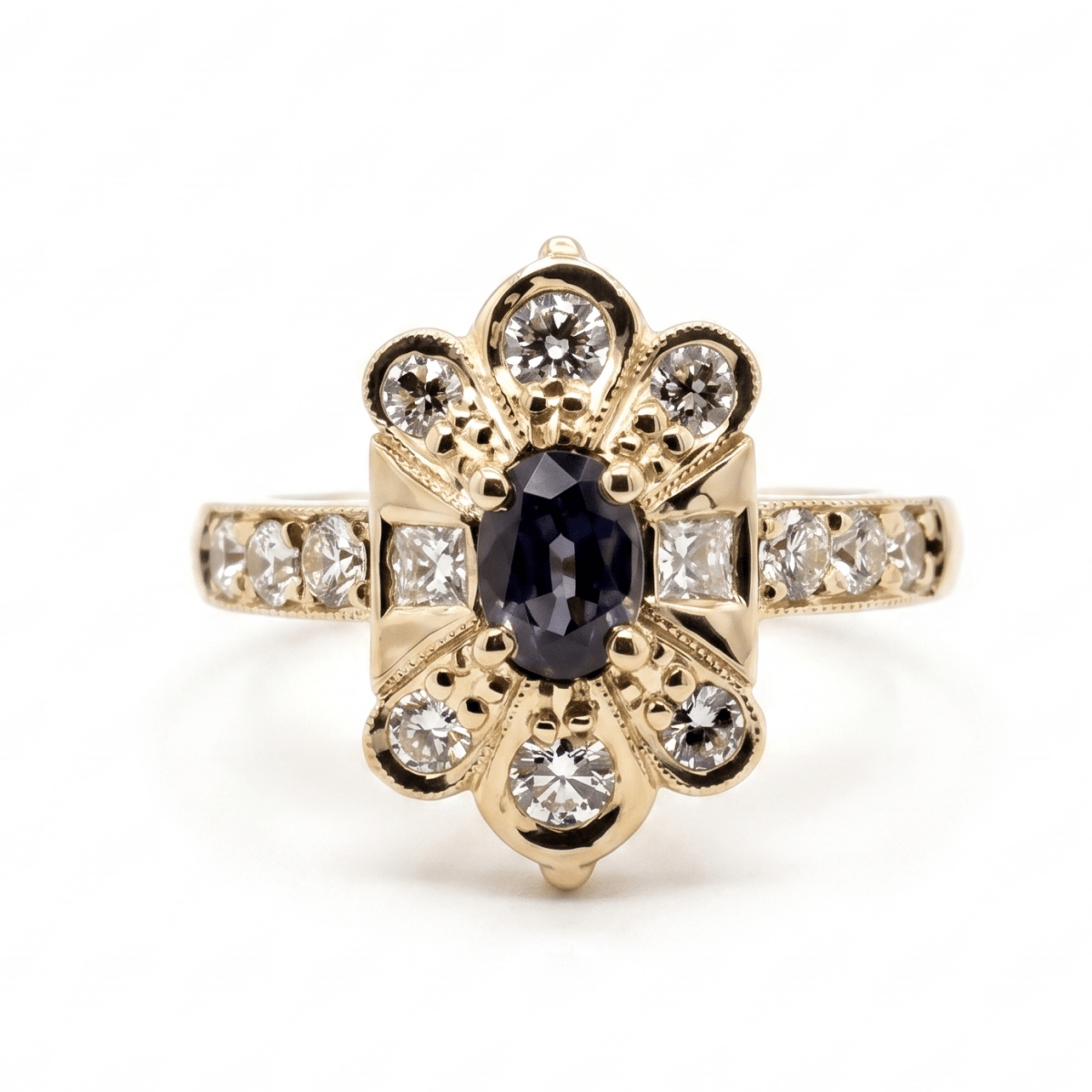 Oval Alexandrite and Round Diamond Geometric Fashion Ring in 14K Yellow Gold 200 - 01379