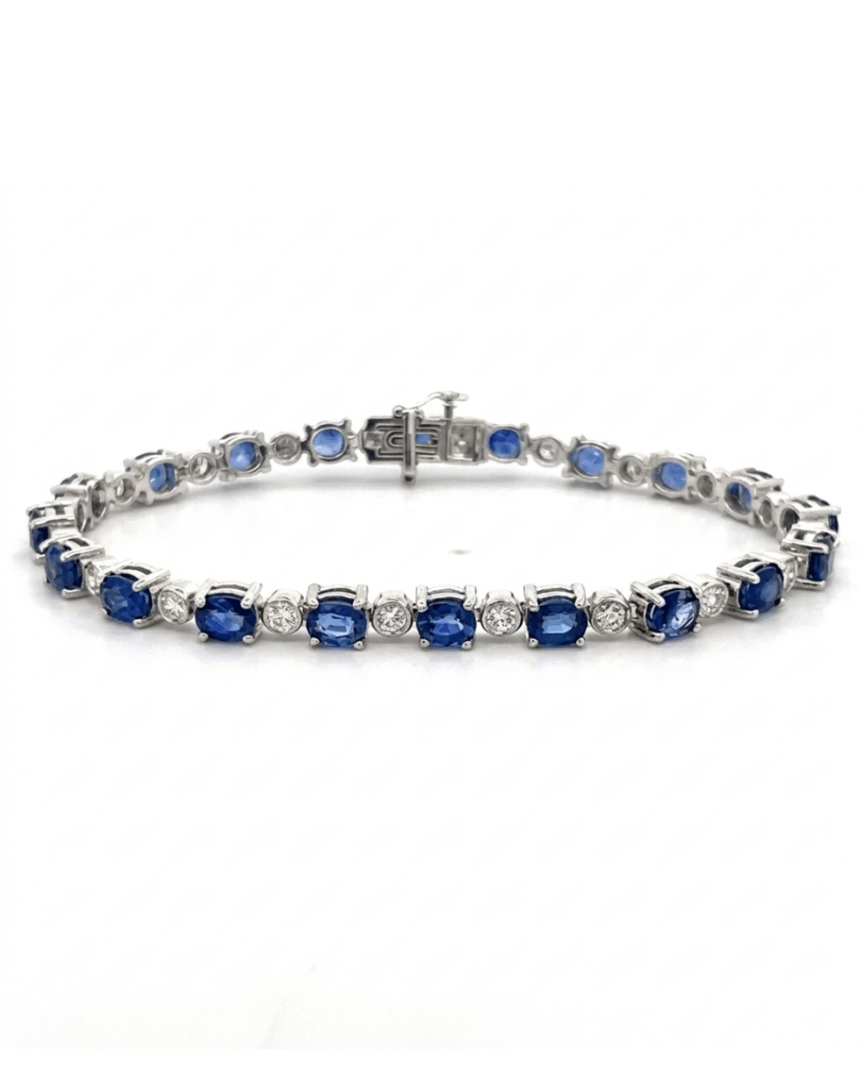 Oval Blue Sapphire Tennis Bracelet in White Gold (240-00198)