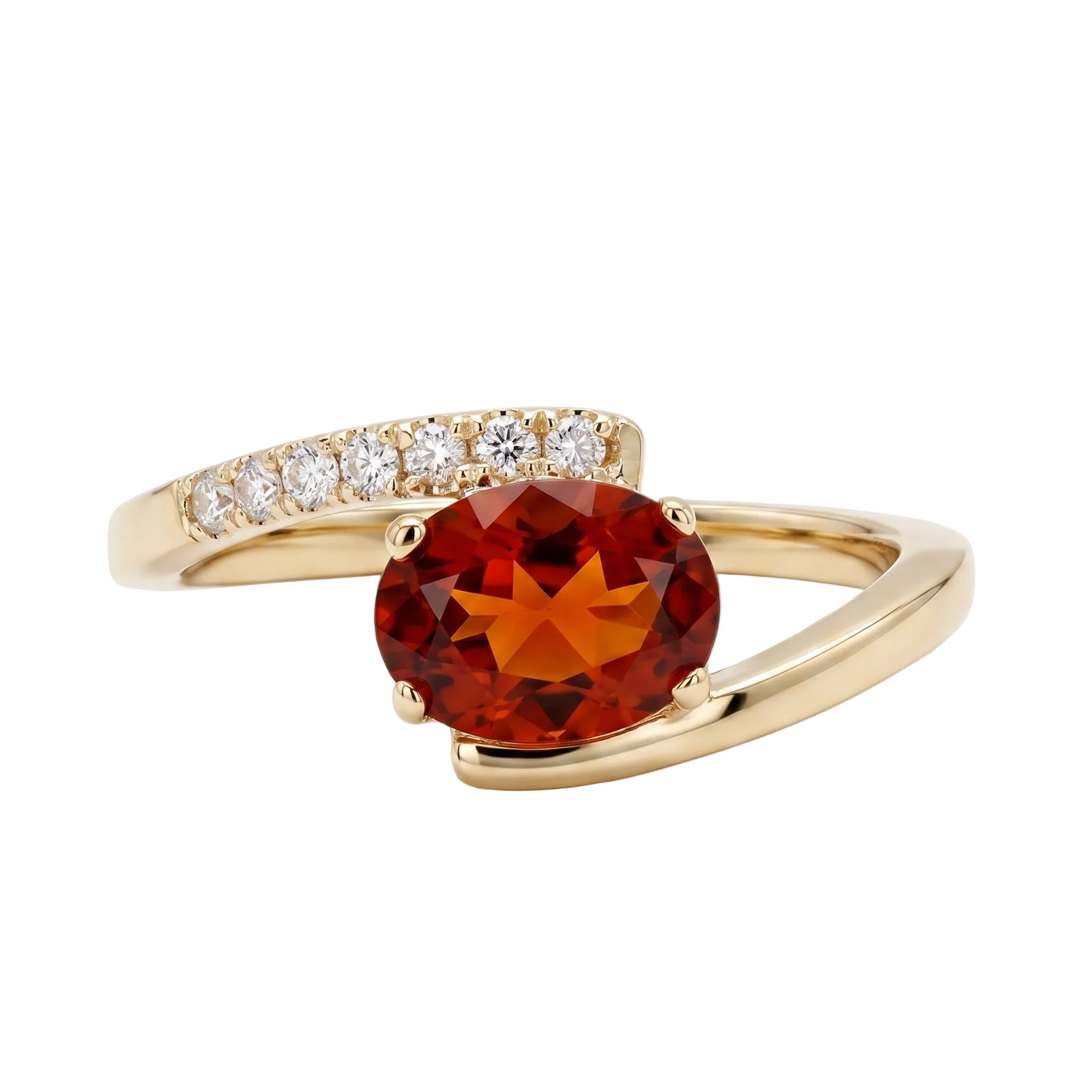 Oval Citrine And Diamond Closed Bypass Fashion Ring (200 - 01367)