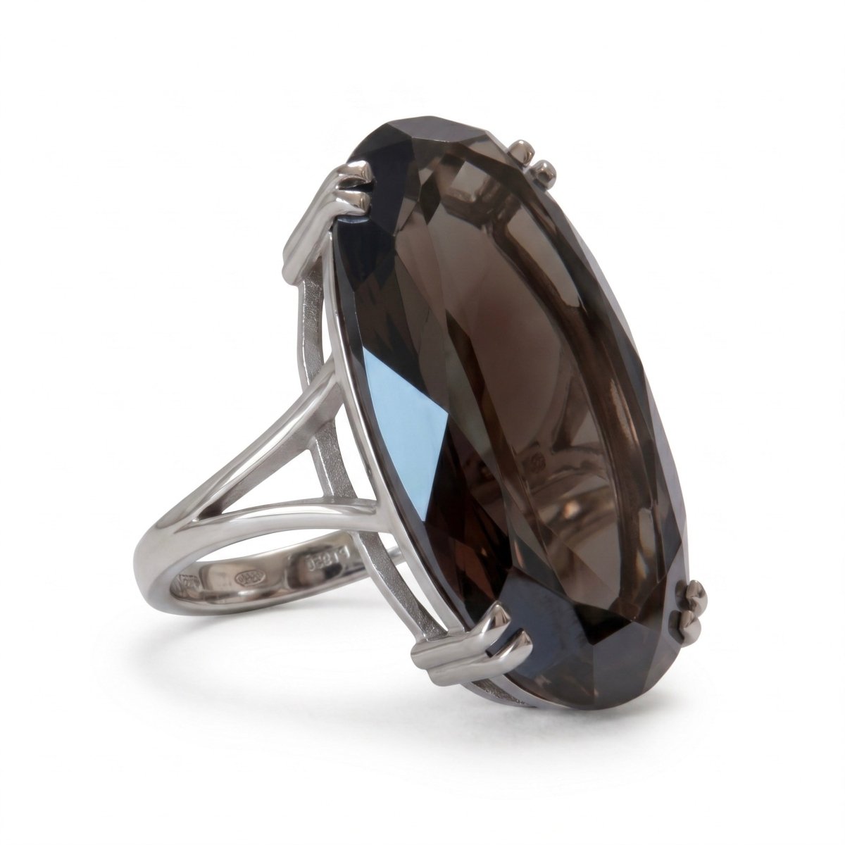Oval - Cut Hematite Fashion Ring in White Gold (200 - 01143)
