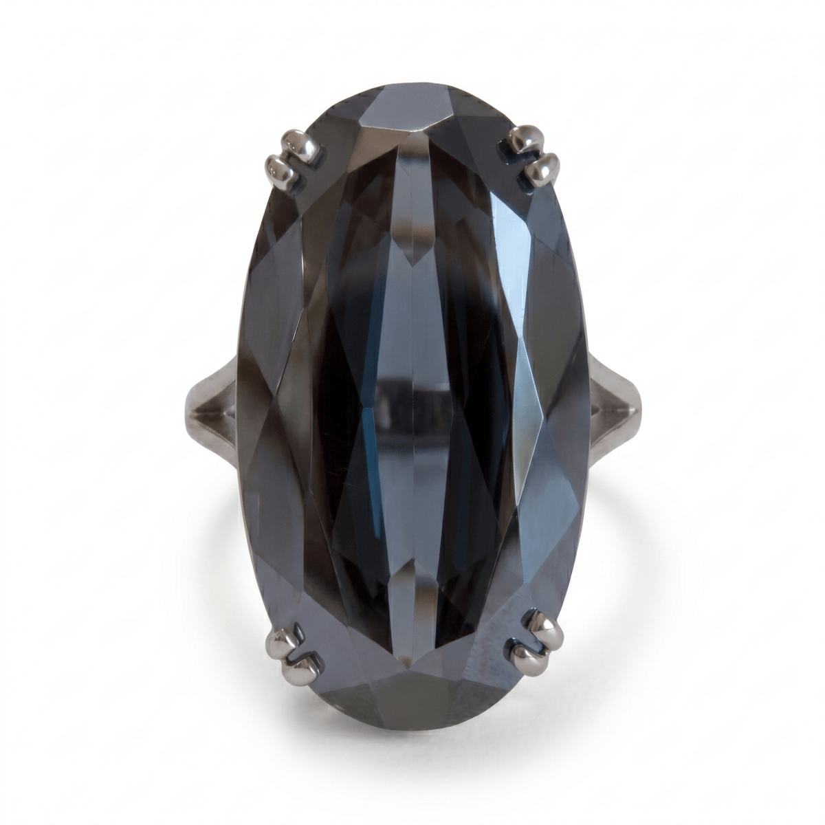Oval - Cut Hematite Fashion Ring in White Gold (200 - 01143)