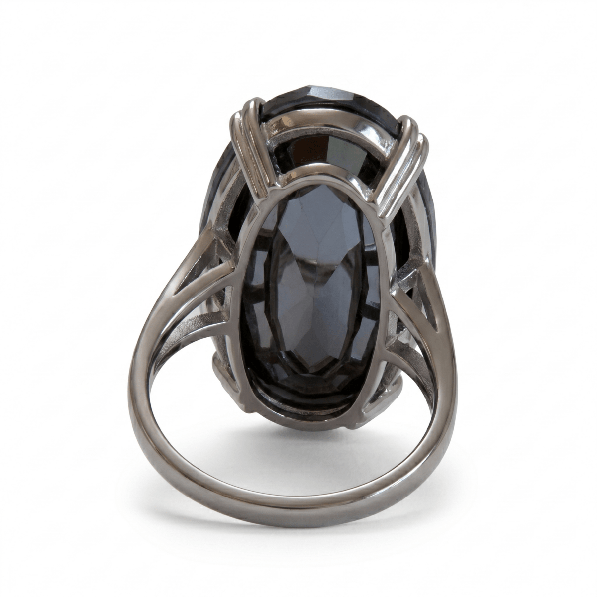 Oval - Cut Hematite Fashion Ring in White Gold (200 - 01143)