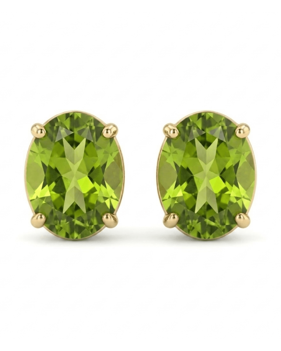 Oval Peridots Stud Earrings in Yellow Gold (210-01607)