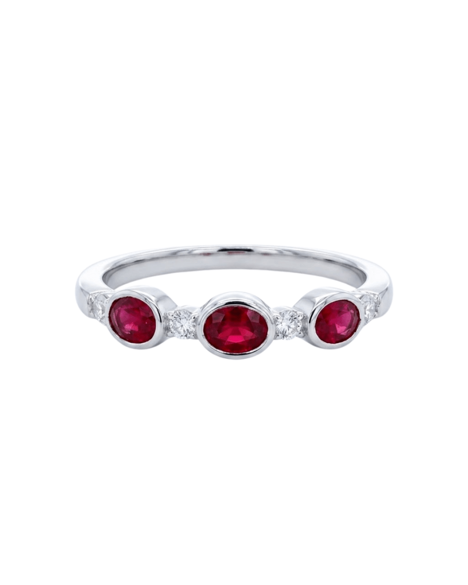 Oval Ruby and Diamond Bezel Fashion Ring in White Gold (200 - 01278)