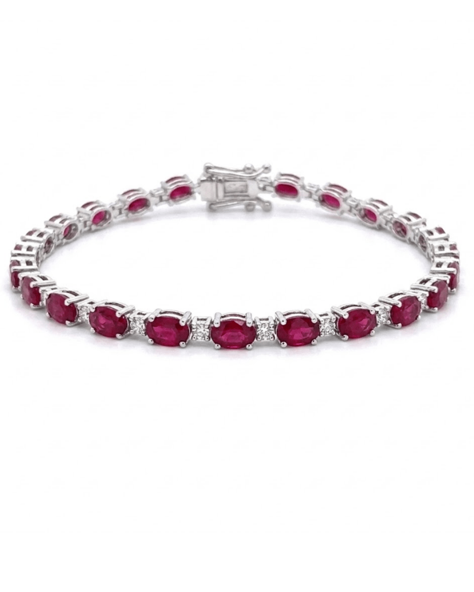 Oval Shape Ruby and Diamond Tennis Bracelet
