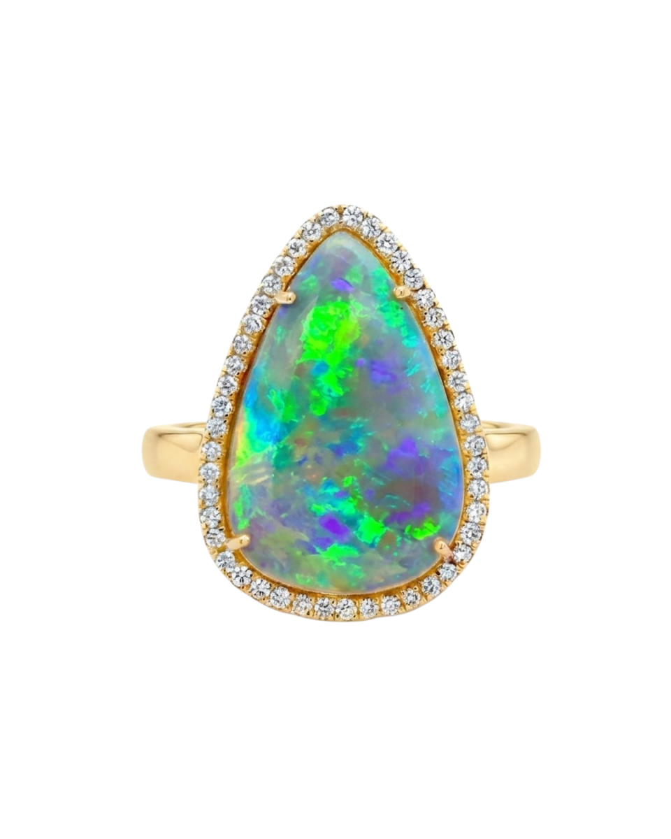 Pear - Cut Opal & Diamond Halo Fashion Ring in Yellow Gold (200 - 01360)
