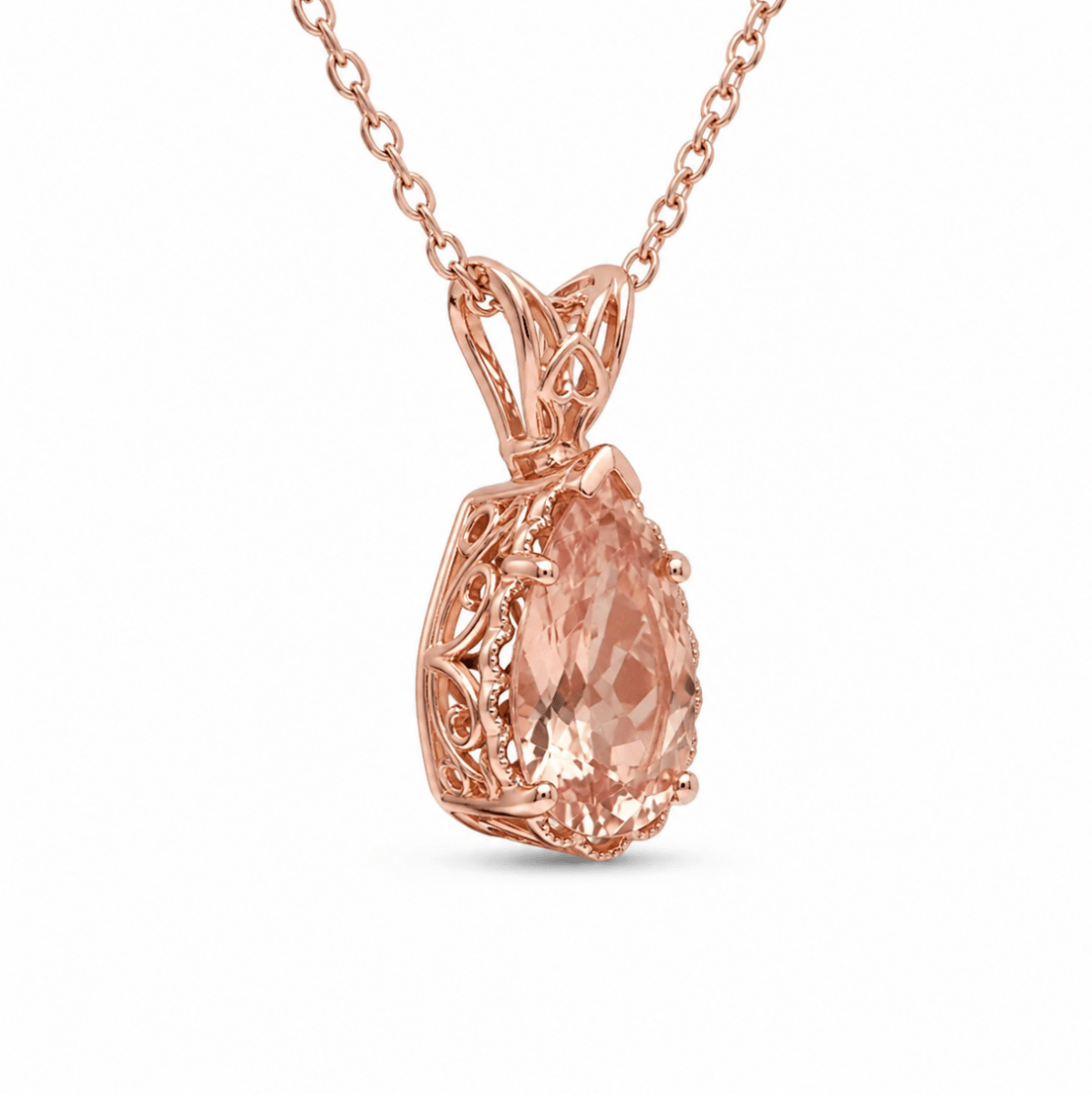 Pear Morganite Rabbit Ear Pendant Necklace in Rosé Gold