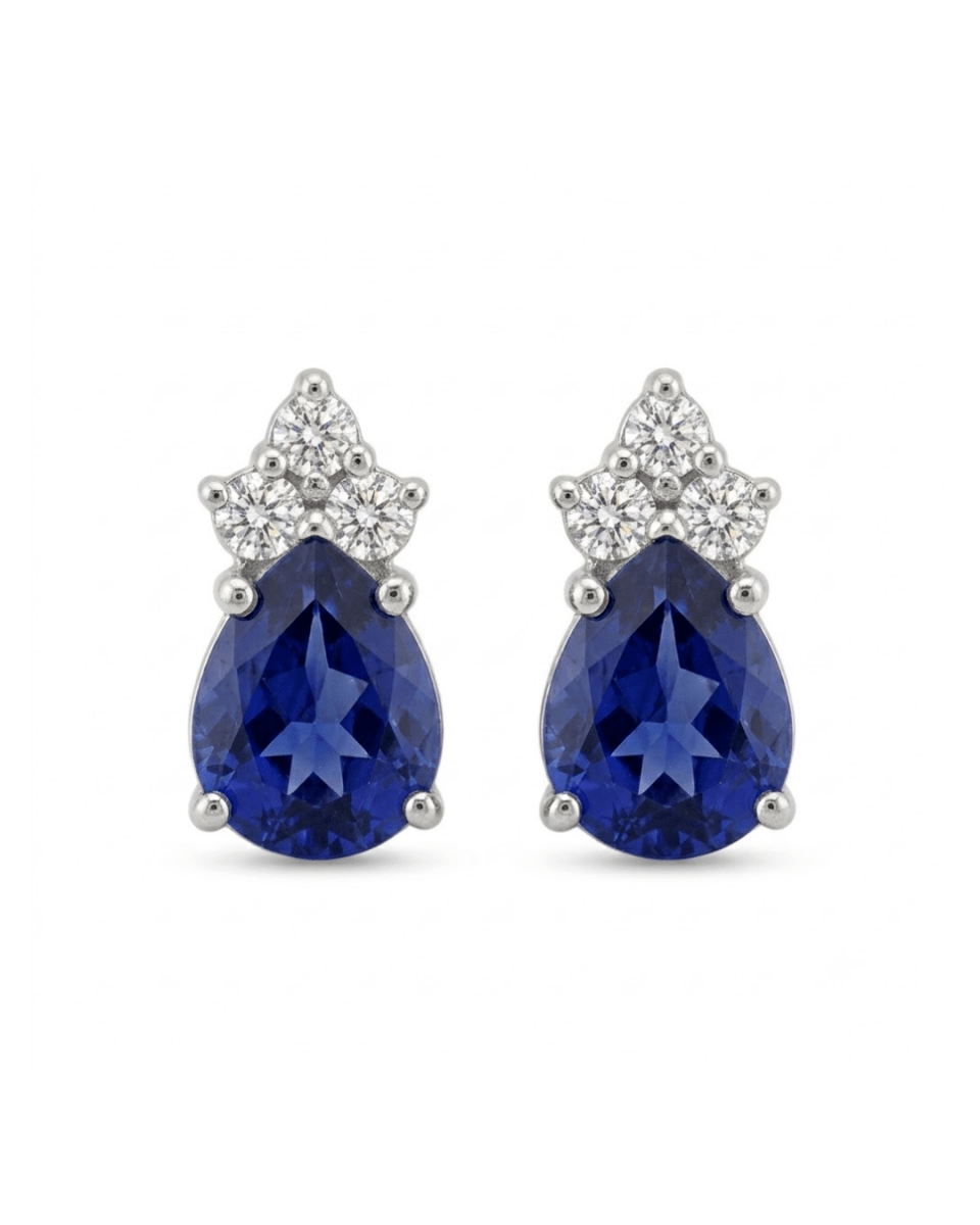 Pear Sapphires and Diamond Earrings in White Gold (210-01644)