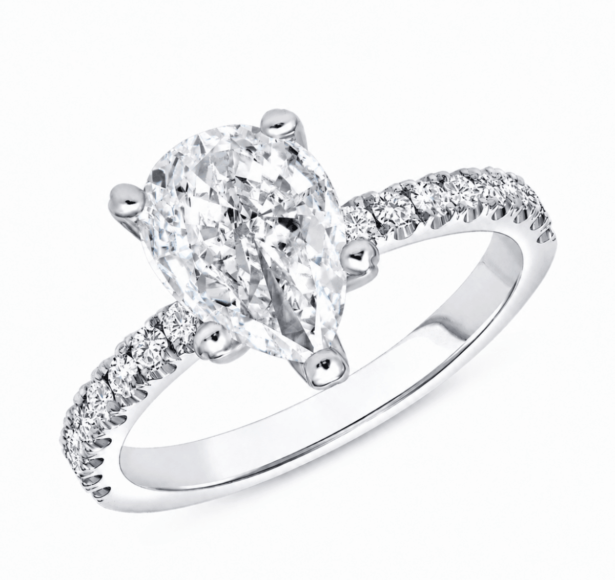 Pear Shape Engagement Ring Setting with a Pavé Band in Brass (100-00691)