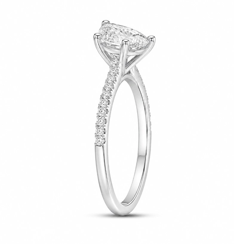 Pear Shape Engagement Ring Setting with a Pavé Band in Brass (100-00691)