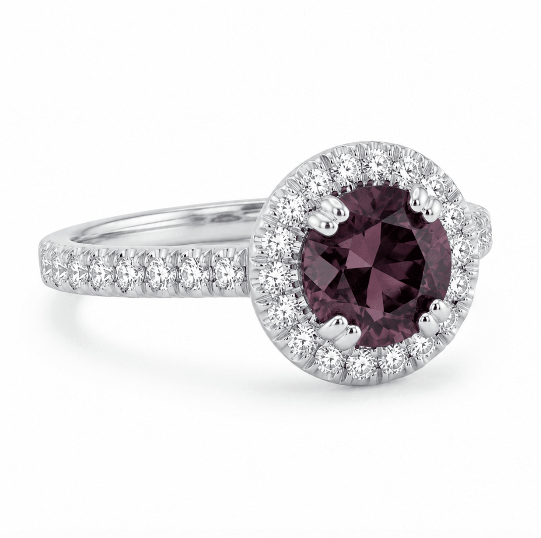Purple Sapphire Halo Setting Fashion Ring in White Gold (200-01351)