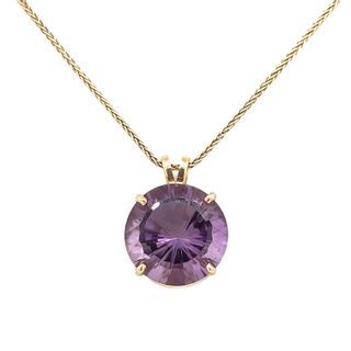 Rabbit Ear Pendant with Round Amethyst in Yellow Gold (230-01241)