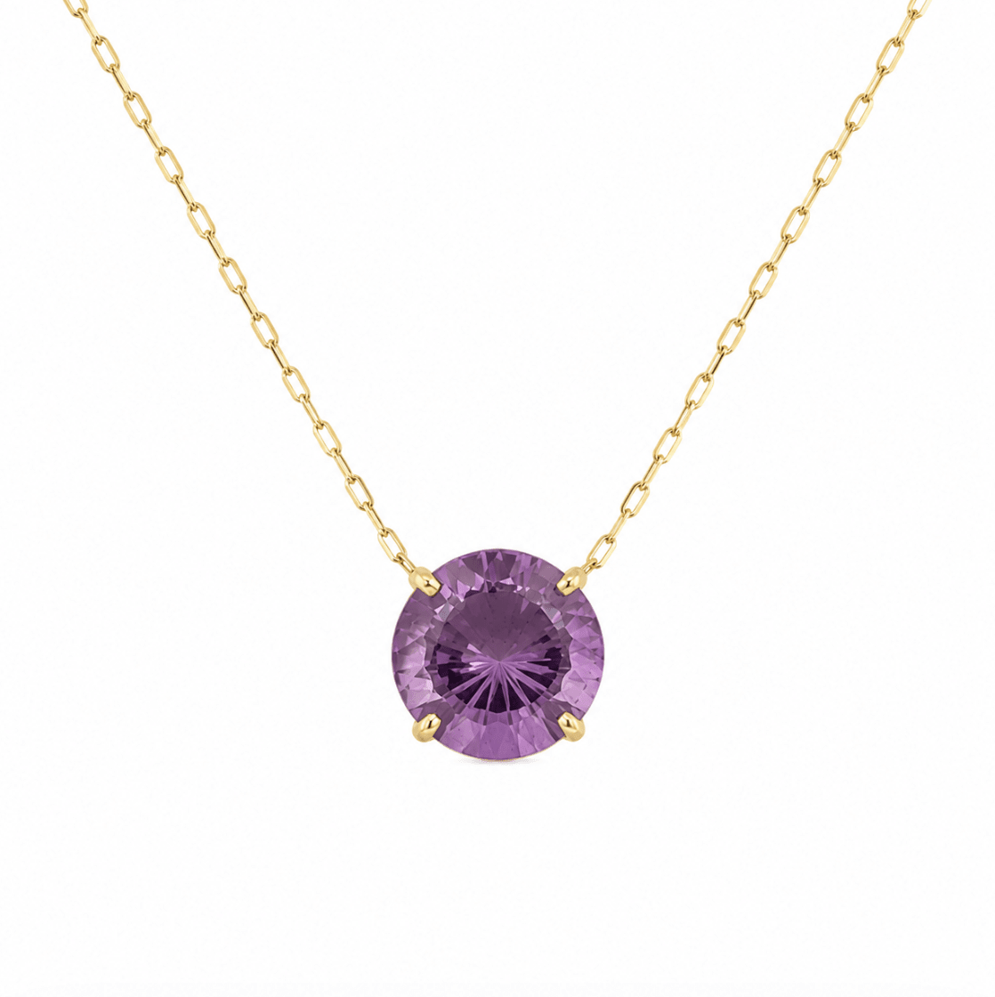 Rabbit Ear Pendant with Round Amethyst in Yellow Gold (230-01241)