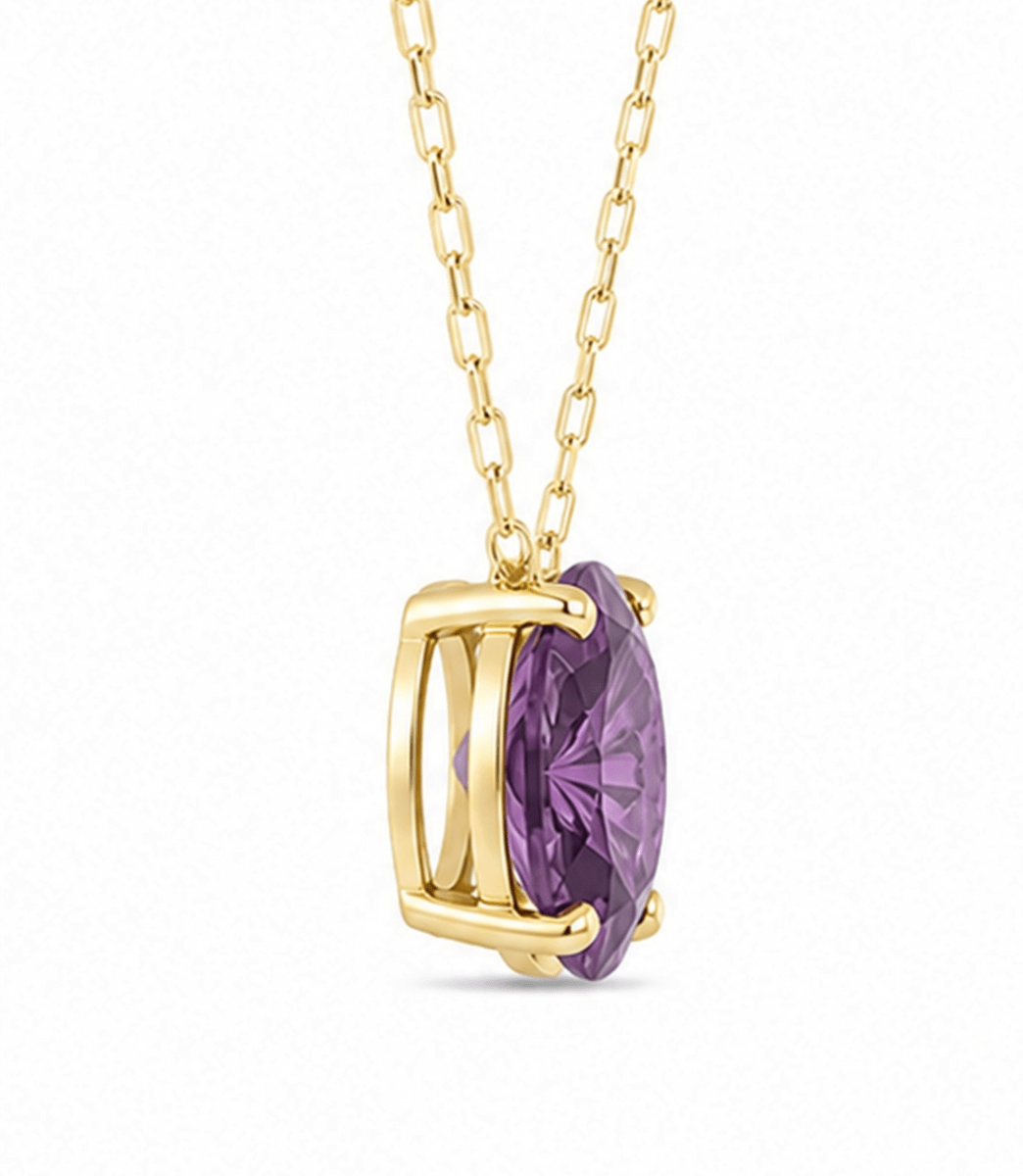 Rabbit Ear Pendant with Round Amethyst in Yellow Gold (230-01241)
