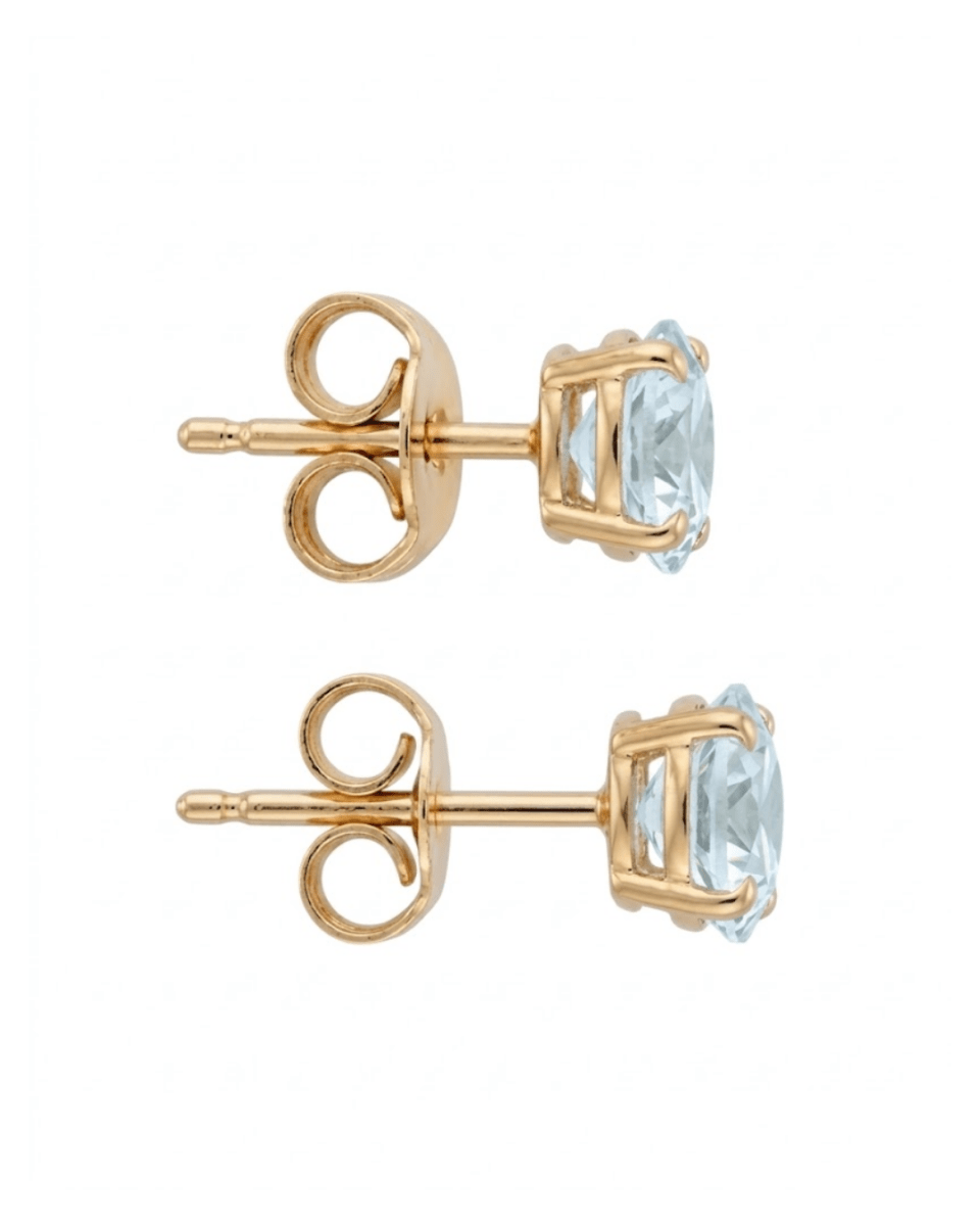 Round Aquamarine Stud Earrings in Yellow Gold (210-01580)