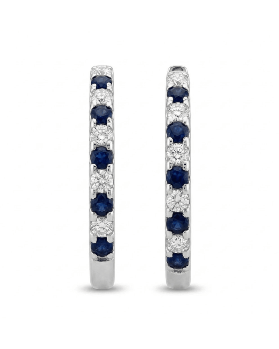 Round Blue Sapphires Earrings in White Gold (210-01539)