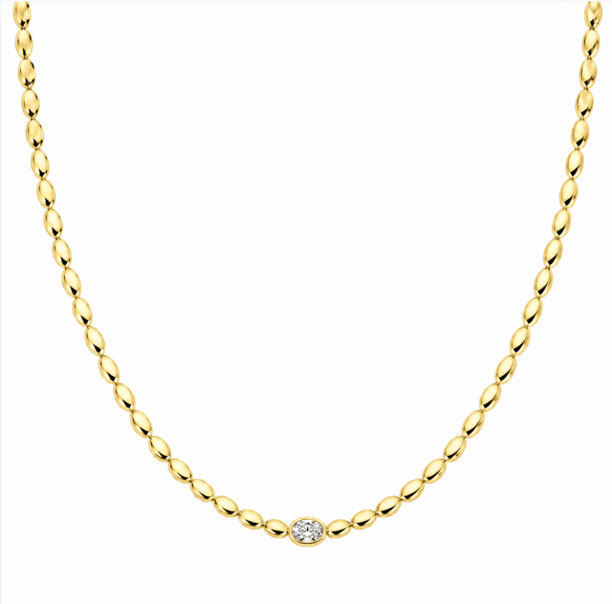 Round Diamond Bead Necklace in Yellow Gold