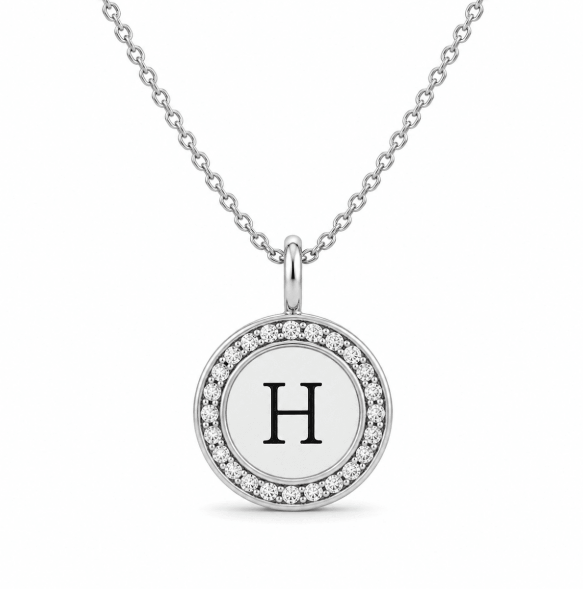 Round Diamond Initial Pendant in Sterling Silver (435-00700)