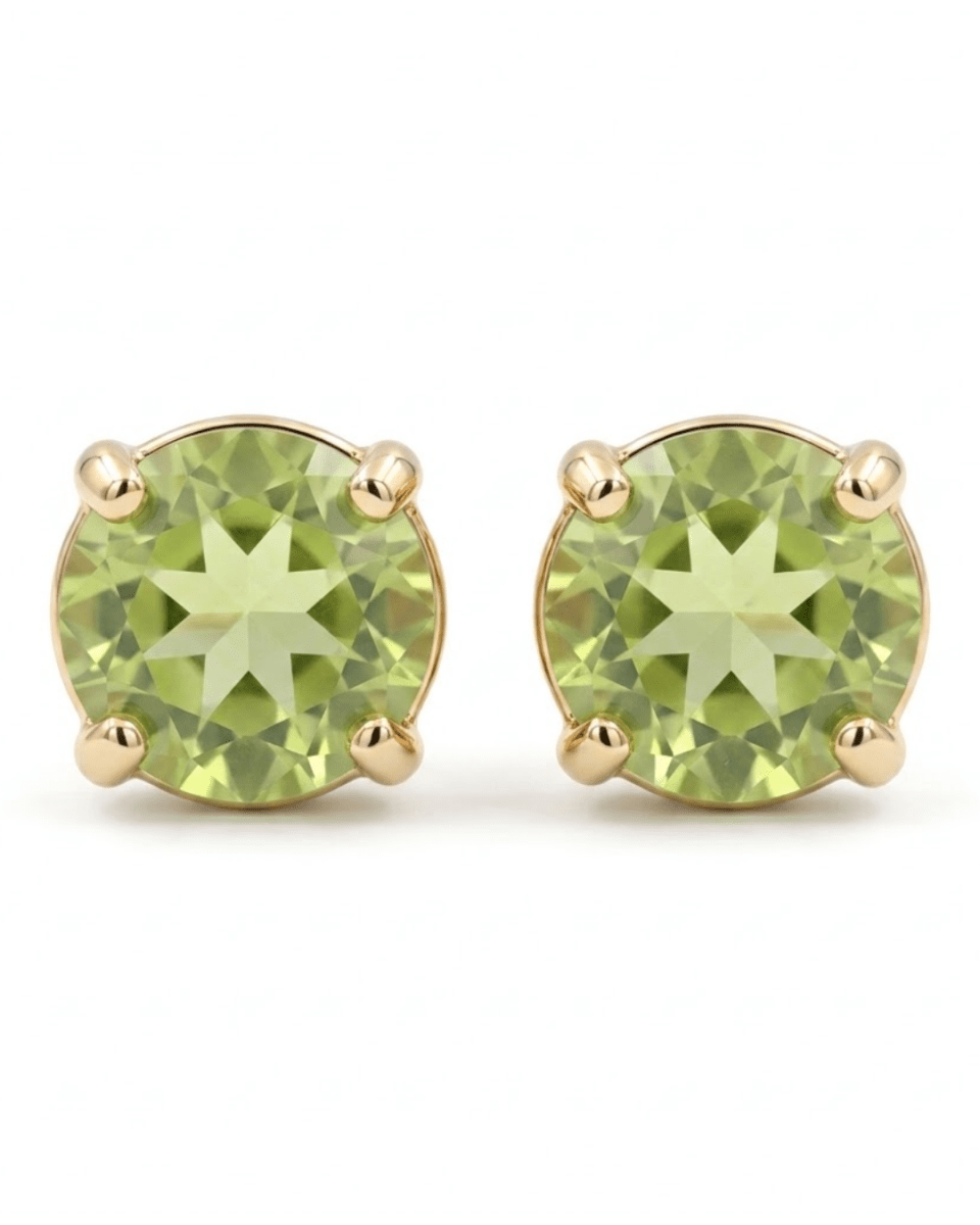 Round Peridots Stud Earrings in Yellow Gold (210-01617)