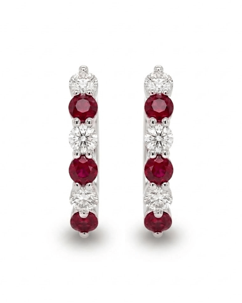 Round Ruby Hoop Earrings in White Gold (210-01572)
