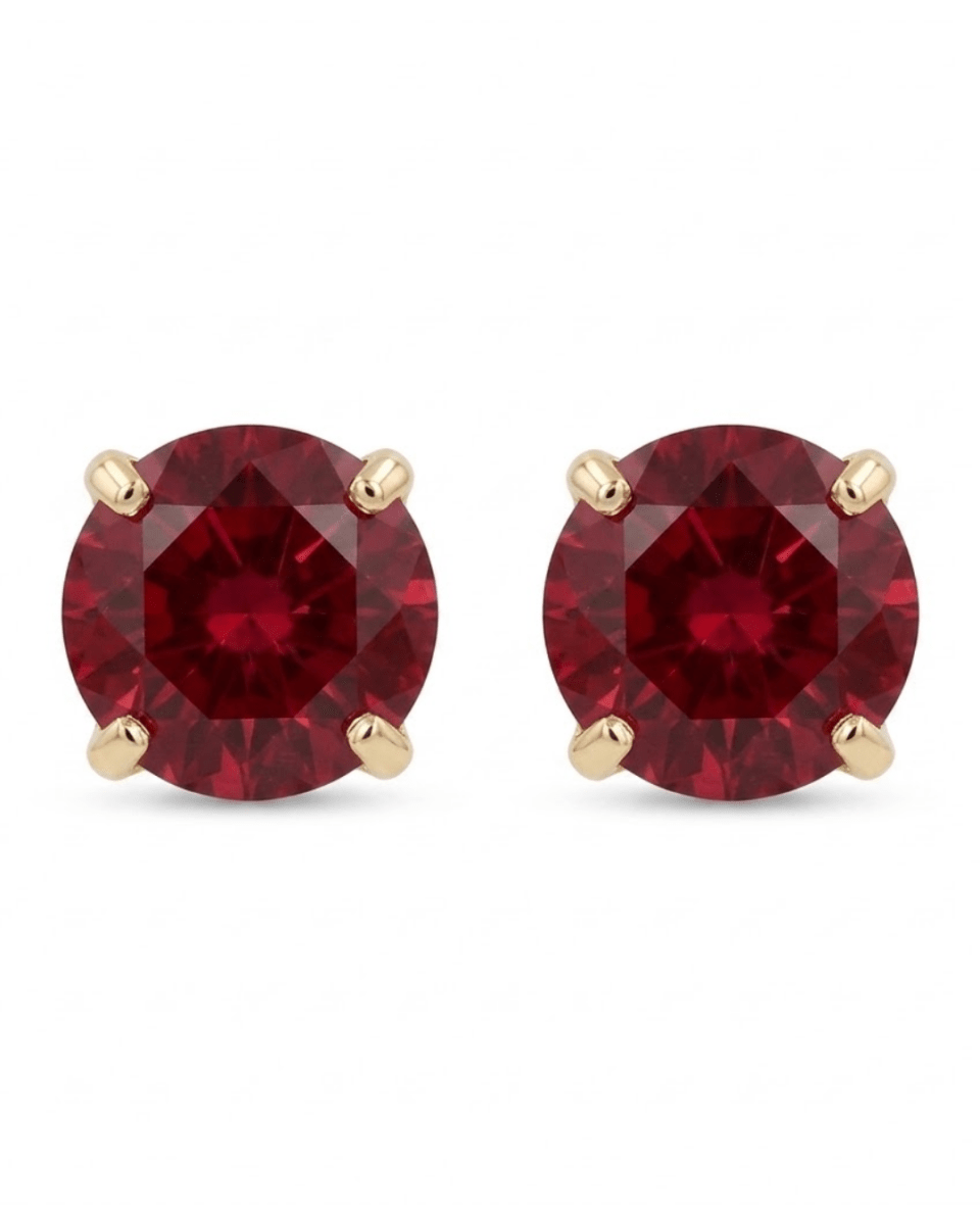 Round Ruby Stud Earrings in Yellow Gold (210-01505)