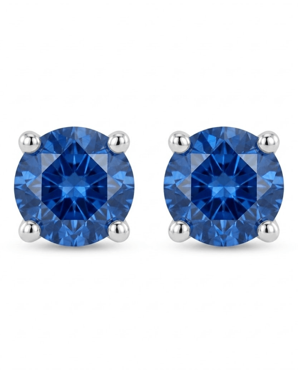 Round Sapphire Stud Earrings in White Gold (210-01509)