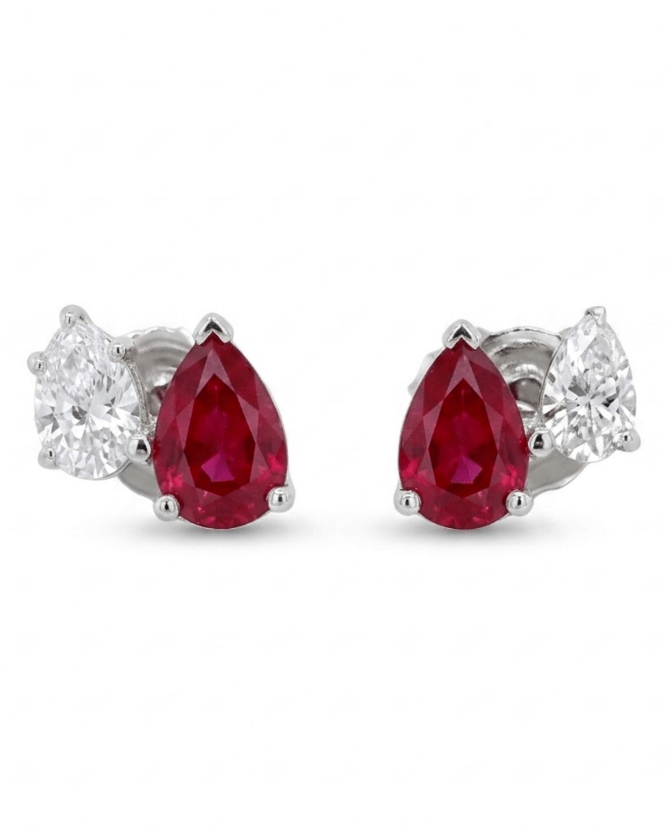 Ruby & Diamond Earrings in White Gold (210-33350)