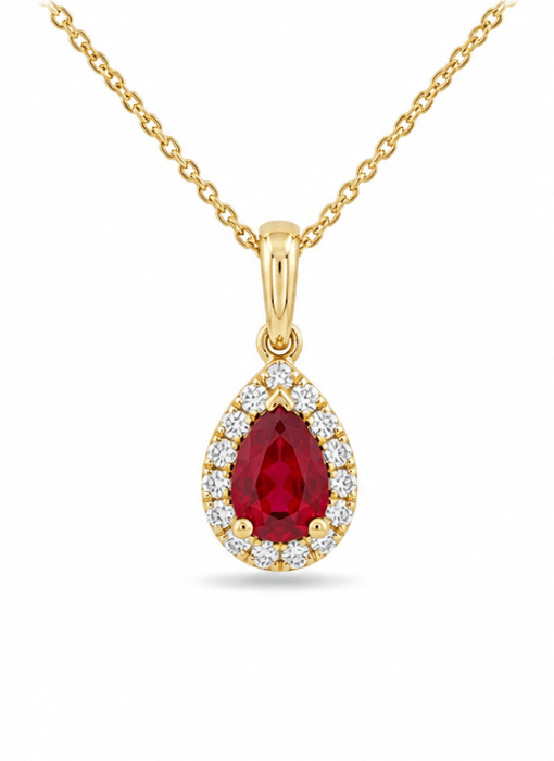 Ruby & Diamond Halo Pendant in Yellow Gold (230-01396)