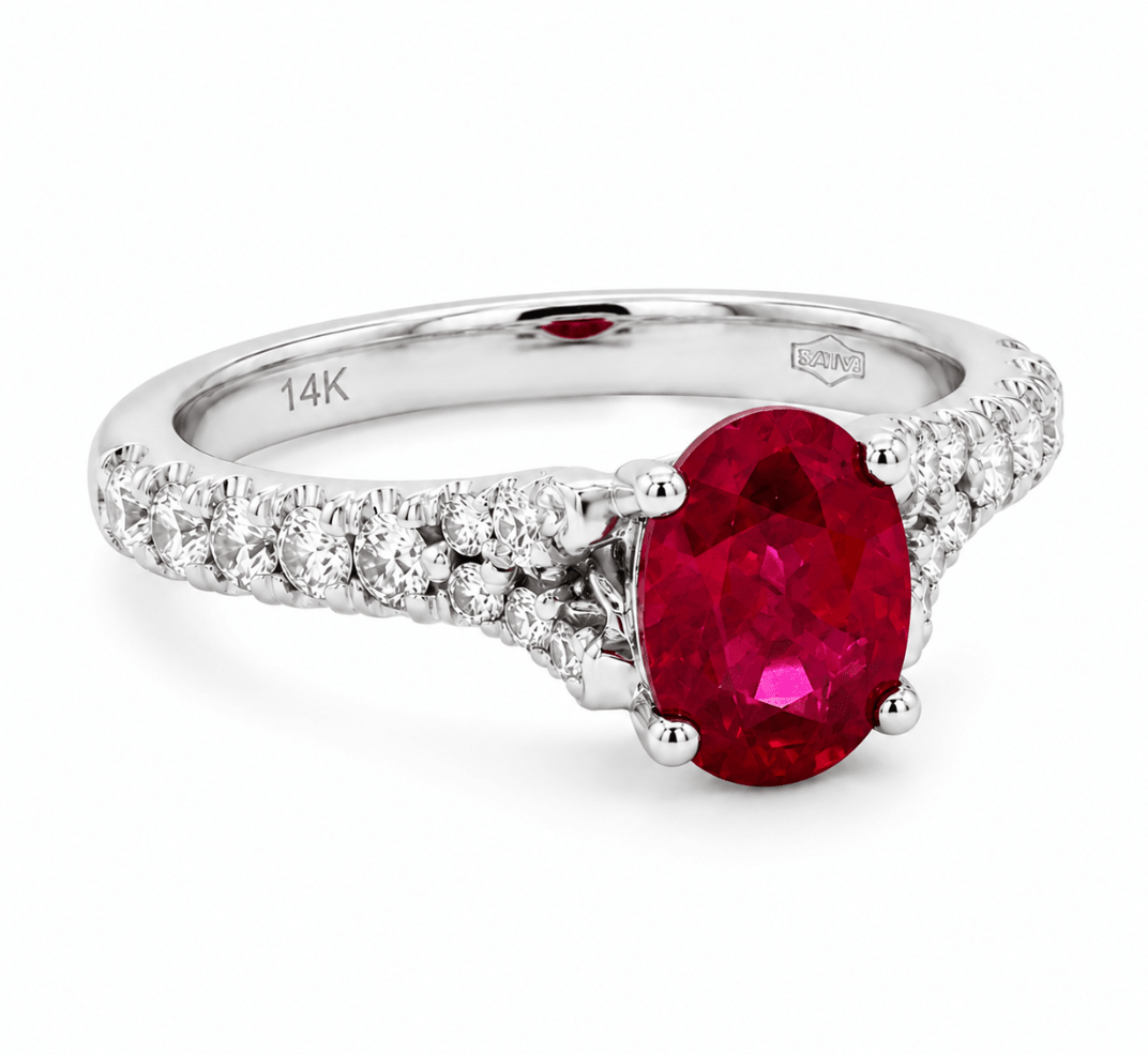 Ruby & Diamond Split Fashion Ring in White Gold (200-01383)